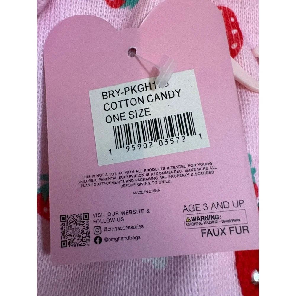 Miss Gwen's OMG Accessories Pink Strawberry Pom Beanie and Gloves Set Kids‎ NWT